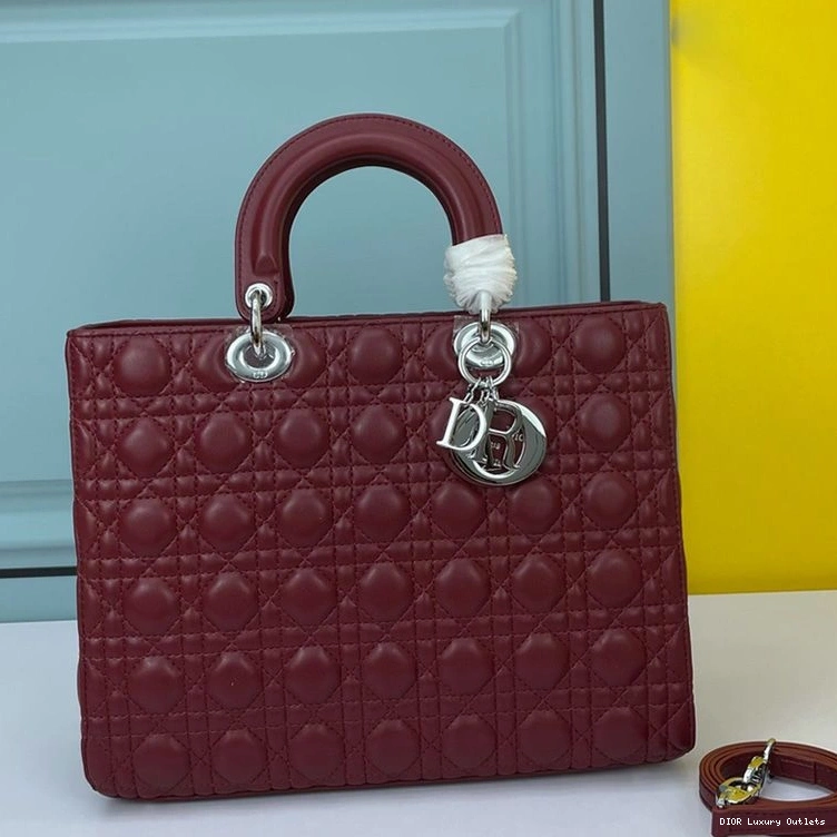 Cheap Burgundy Lady Large Cannage Silver Bag Lambskin Dior 0806 Luxury